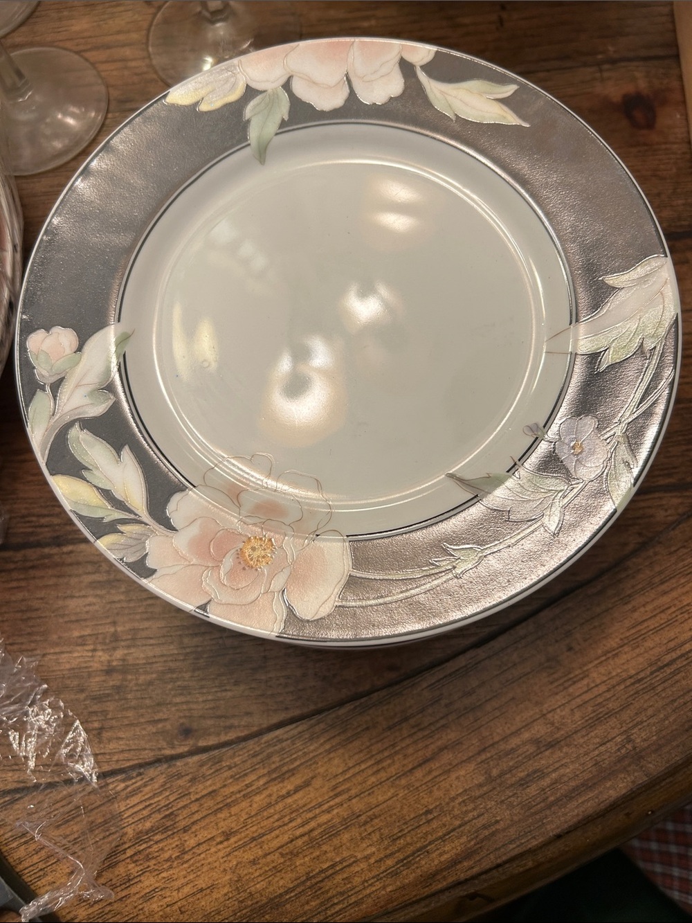 Finesse fine China Desert  Plates (7) Black  Magic Pale Pink Floral JAPAN